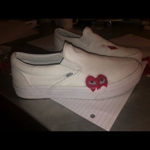 CDG Custom white slip on vans. (Hand painted)